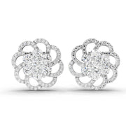 1.15 Ct Round Shape Cluster Diamond Earrings | 14K White Gold