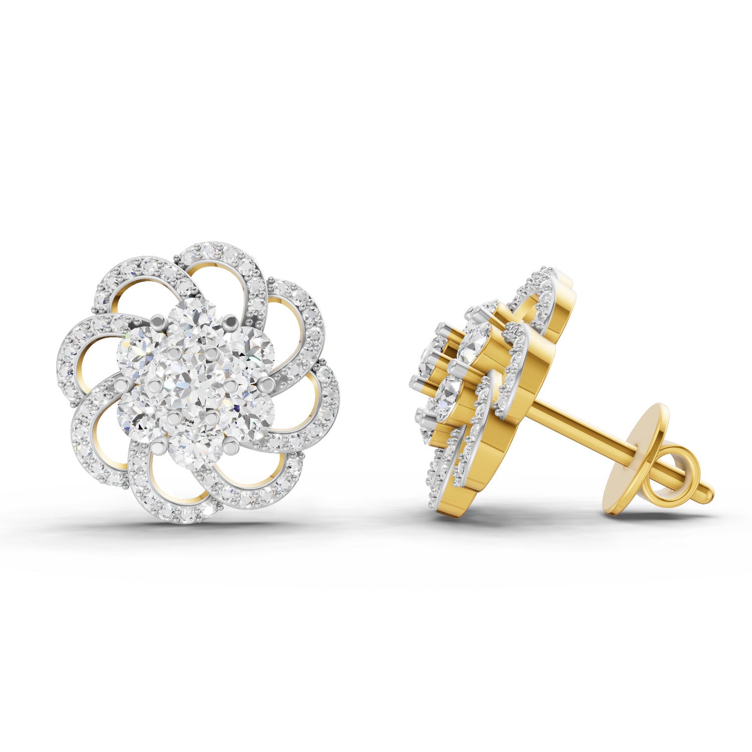 1.15 Ct Round Shape Cluster Diamond Earrings | 14K Yellow Gold