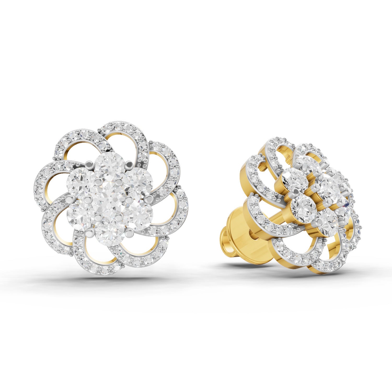 1.15 Ct Round Shape Cluster Diamond Earrings | 14K Yellow Gold