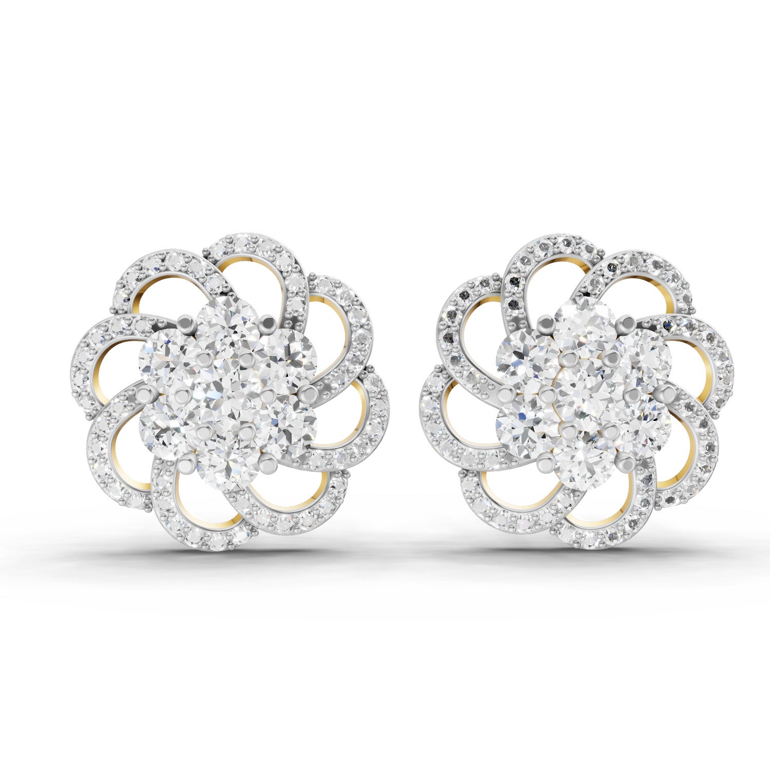 1.15 Ct Round Shape Cluster Diamond Earrings | 14K Yellow Gold