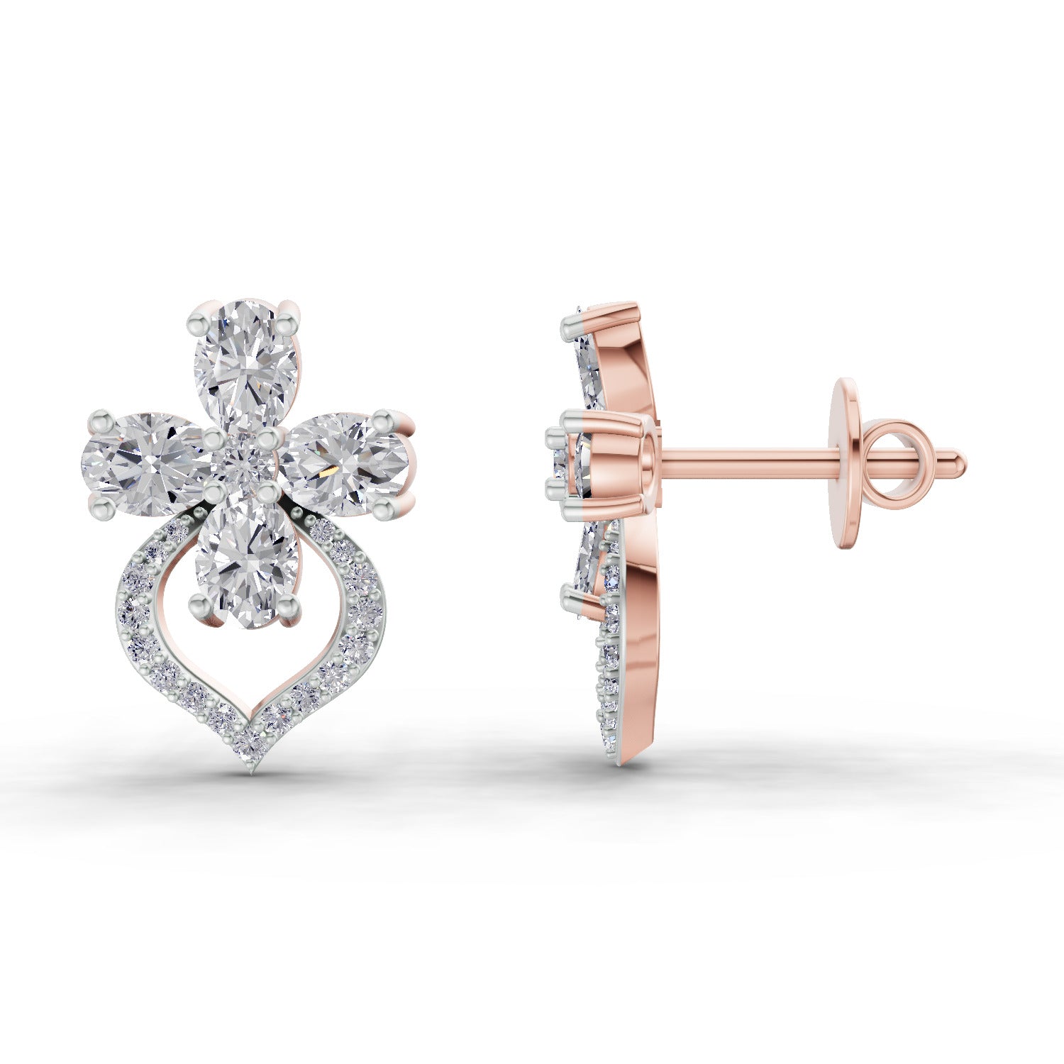 1.79 Ct Oval Shape Cluster Diamond Earrings | 14K Rose Gold