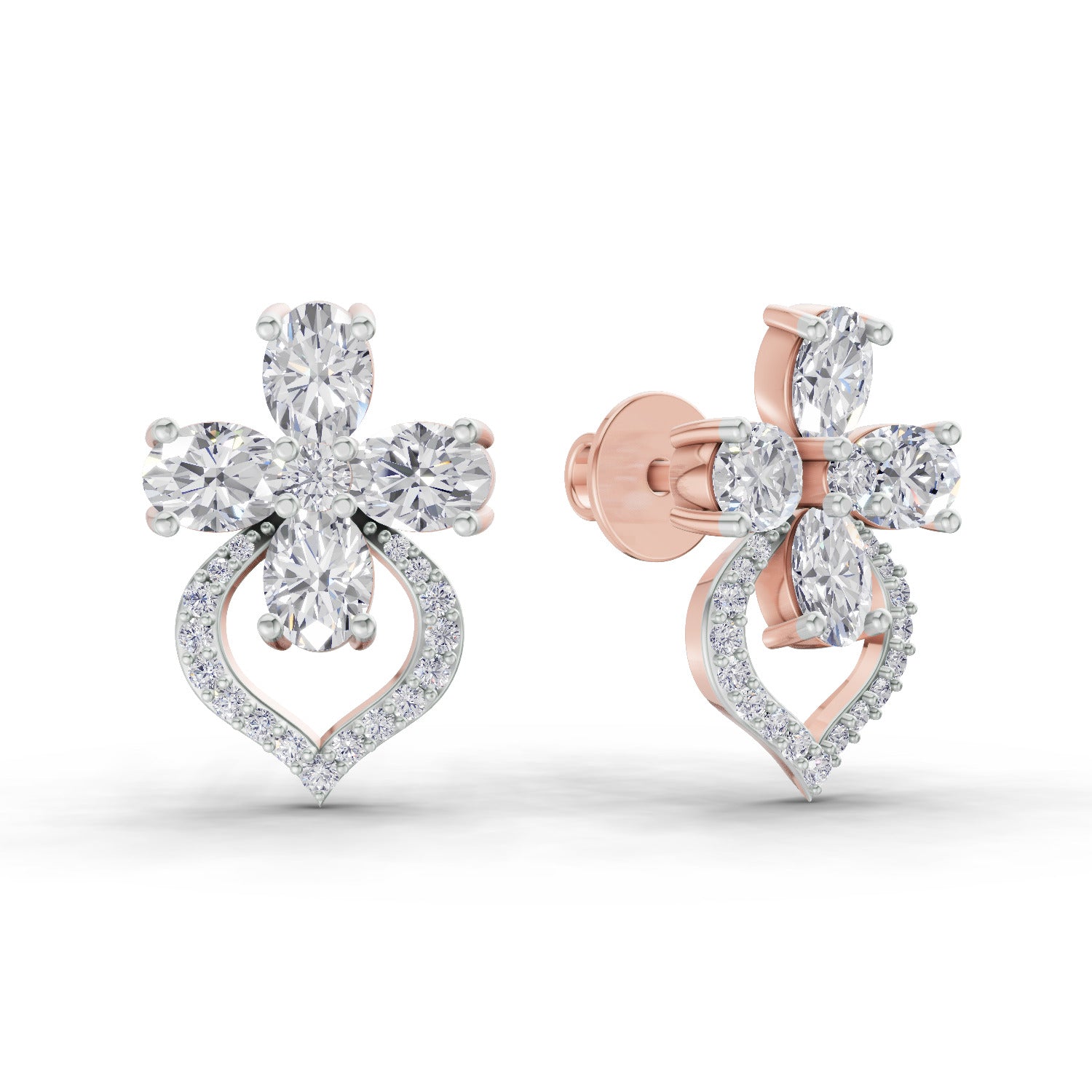 1.79 Ct Oval Shape Cluster Diamond Earrings | 14K Rose Gold