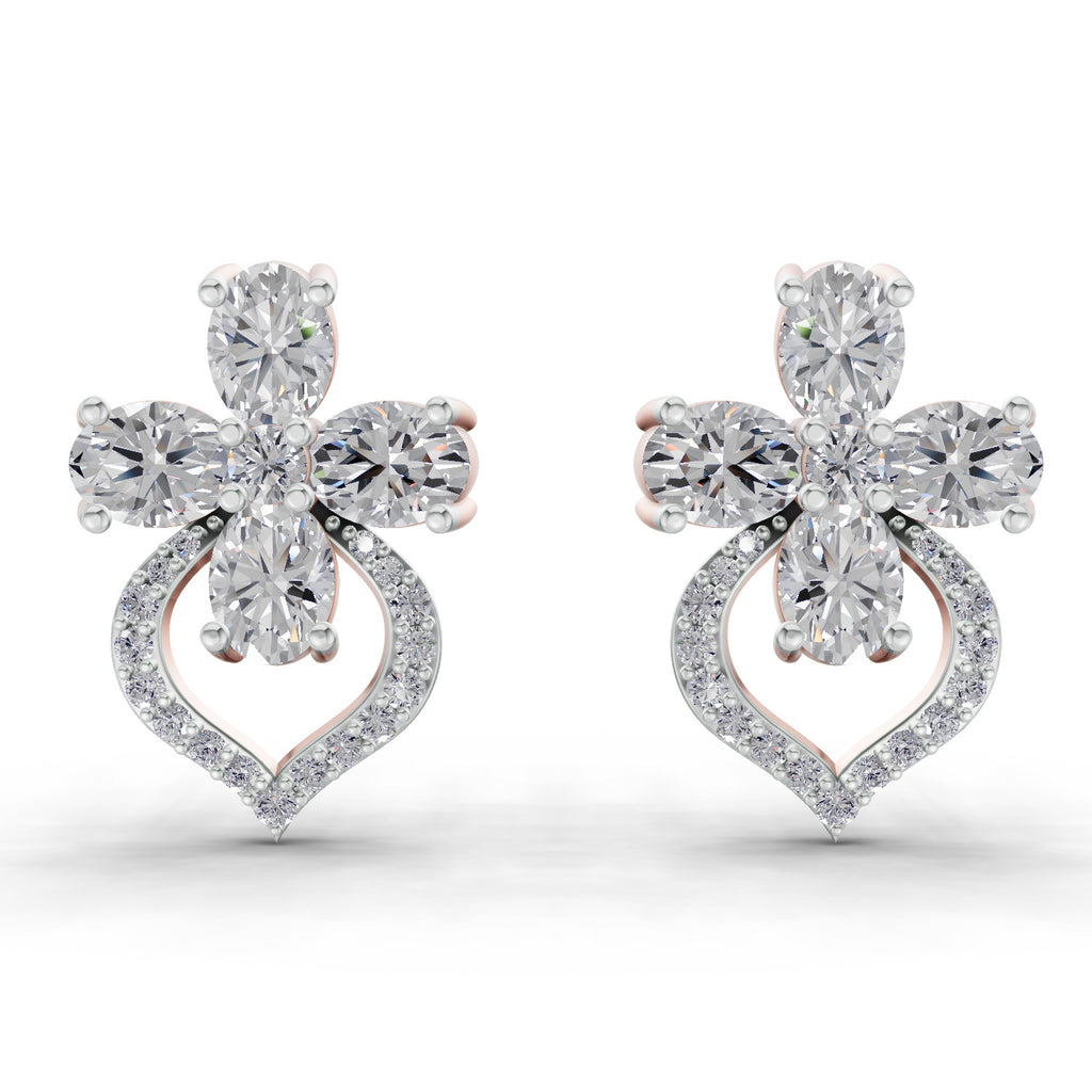 1.79 Ct Oval Shape Cluster Diamond Earrings | 14K Rose Gold