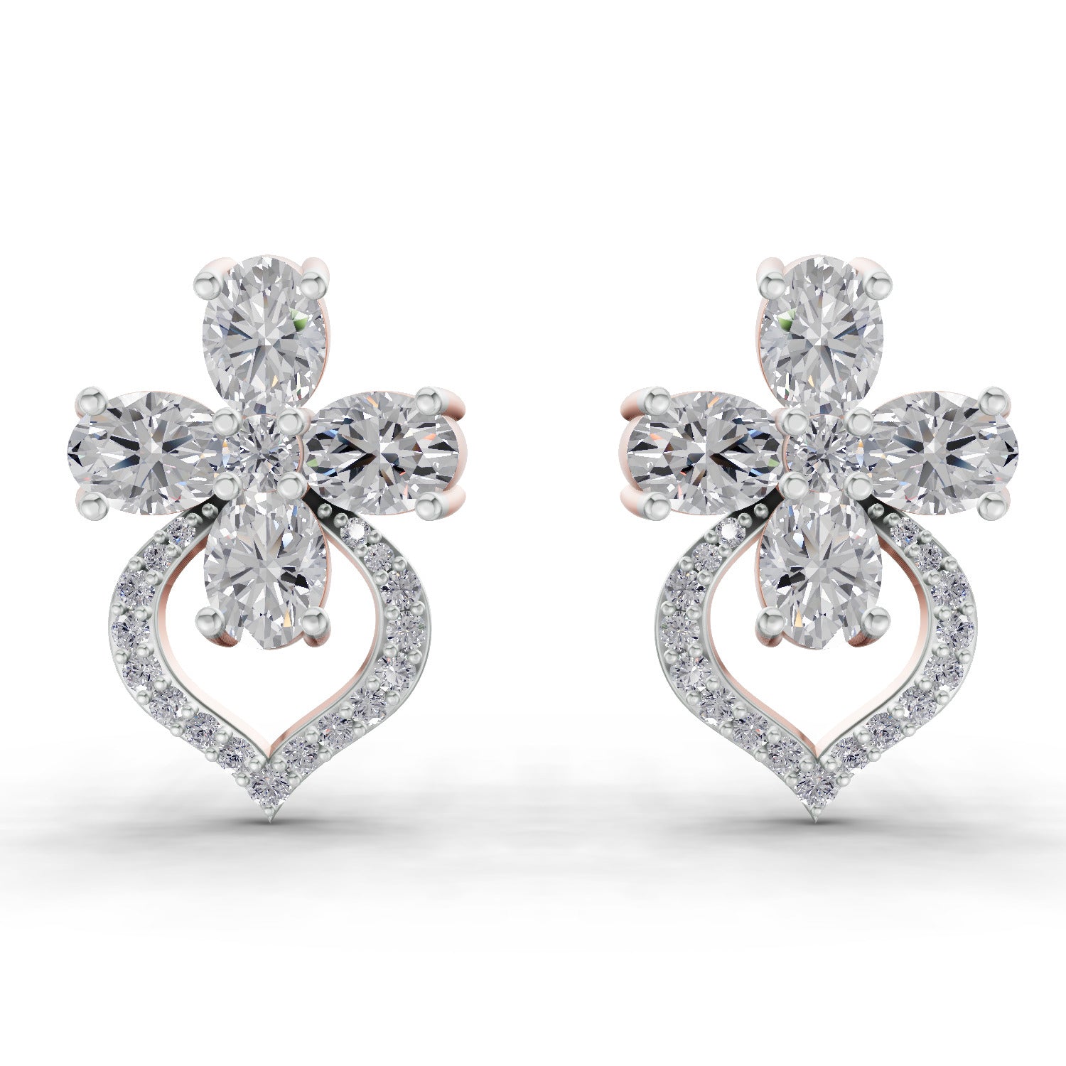 1.79 Ct Oval Shape Cluster Diamond Earrings | 14K Rose Gold