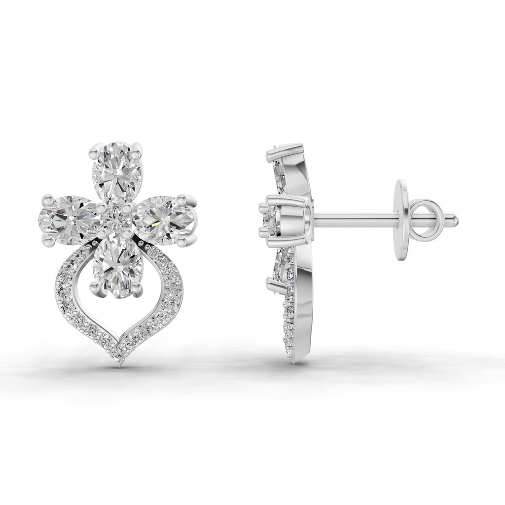 1.79 Ct Oval Shape Cluster Diamond Earrings | 14K Rose Gold