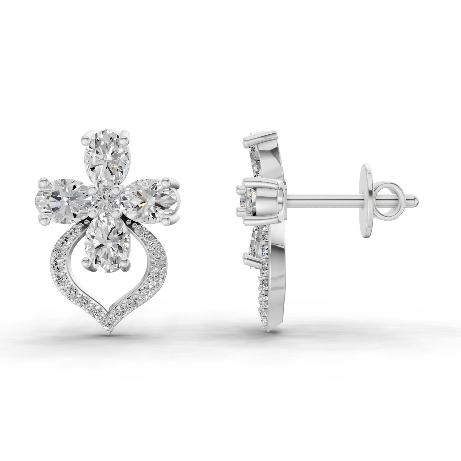 1.79 Ct Oval Shape Cluster Diamond Earrings | 14K Rose Gold