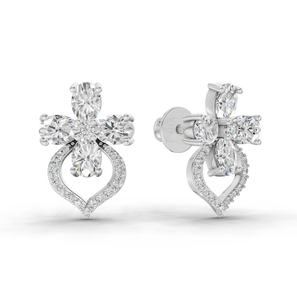 1.79 Ct Oval Shape Cluster Diamond Earrings | 14K Rose Gold