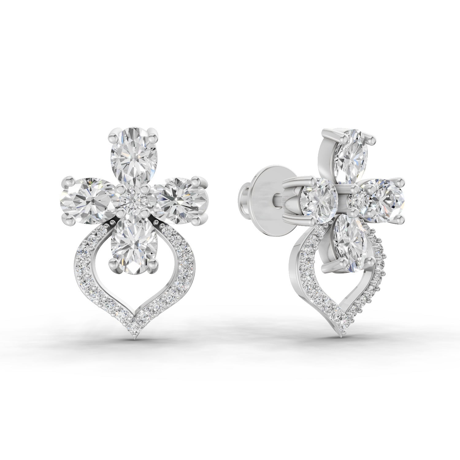 1.79 Ct Oval Shape Cluster Diamond Earrings | 14K Rose Gold