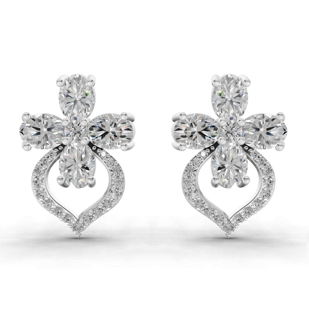 1.79 Ct Oval Shape Cluster Diamond Earrings | 14K Rose Gold