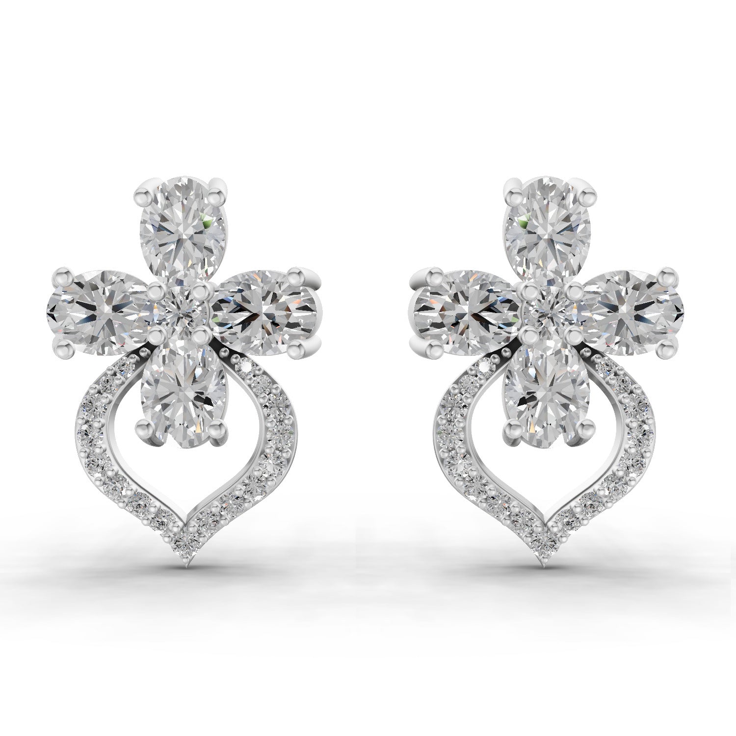 1.79 Ct Oval Shape Cluster Diamond Earrings | 14K White Gold