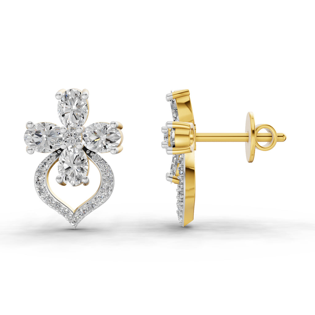 1.79 Ct Oval Shape Cluster Diamond Earrings | 14K Rose Gold