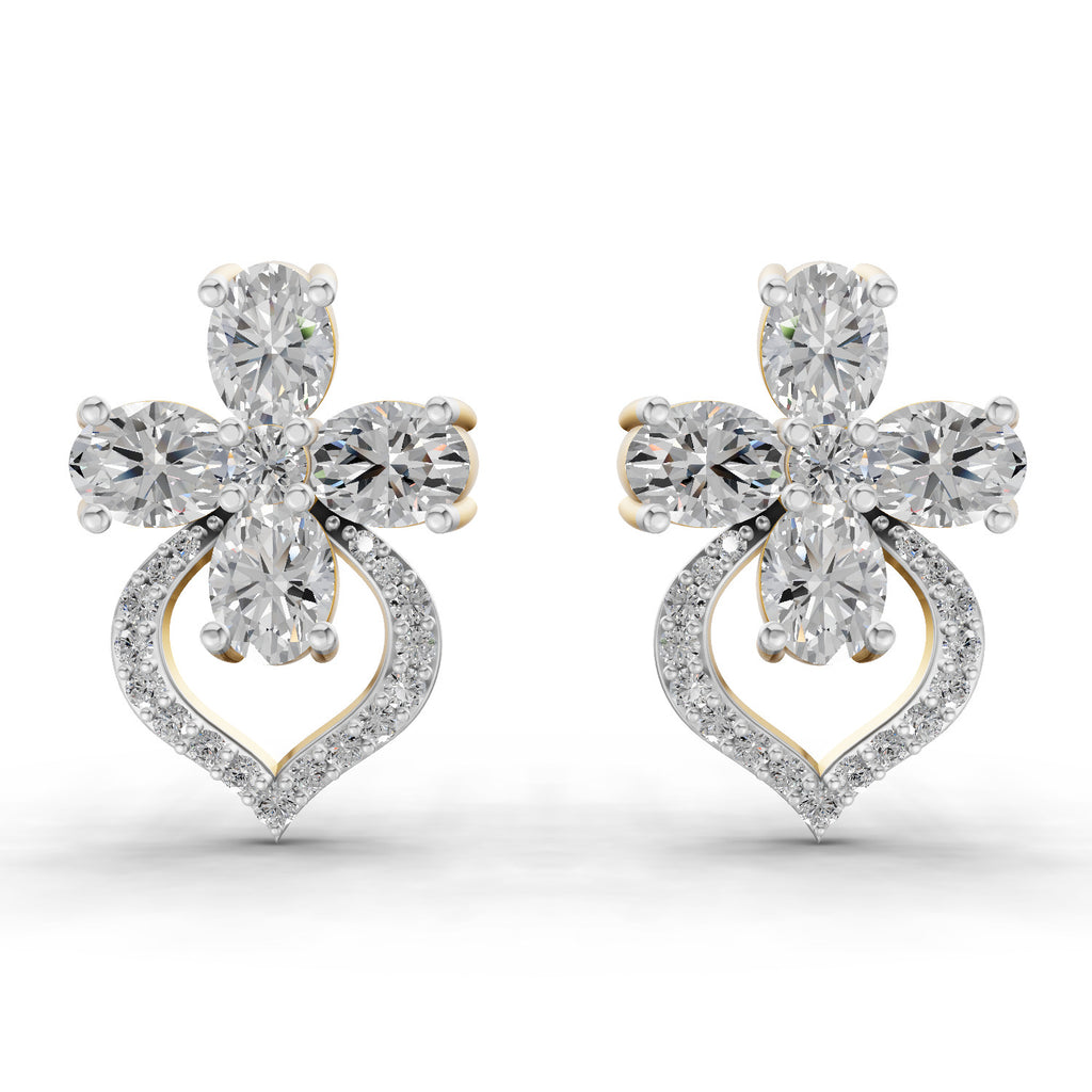 1.79 Ct Oval Shape Cluster Diamond Earrings | 14K Rose Gold