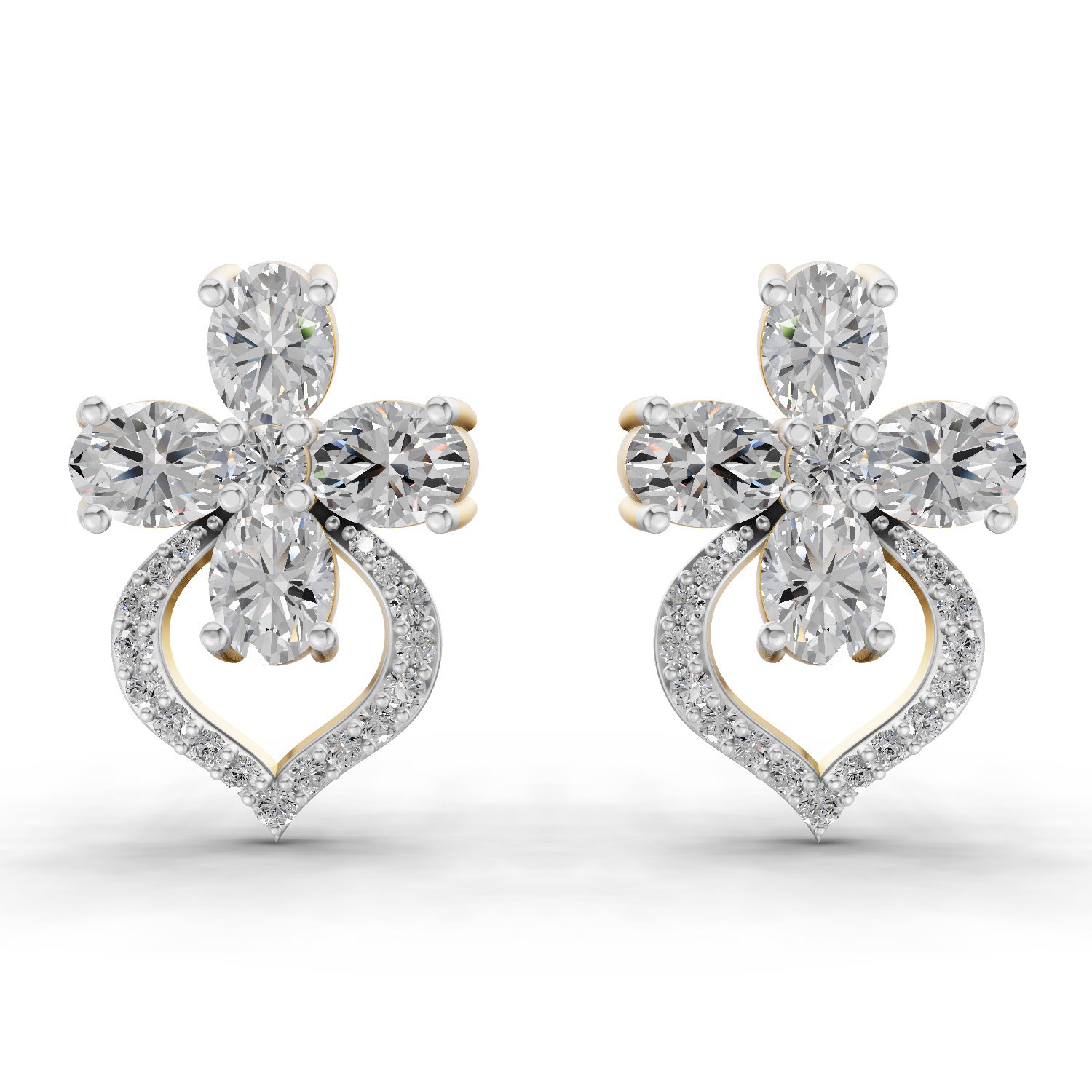 1.79 Ct Oval Shape Cluster Diamond Earrings | 14K Yellow Gold