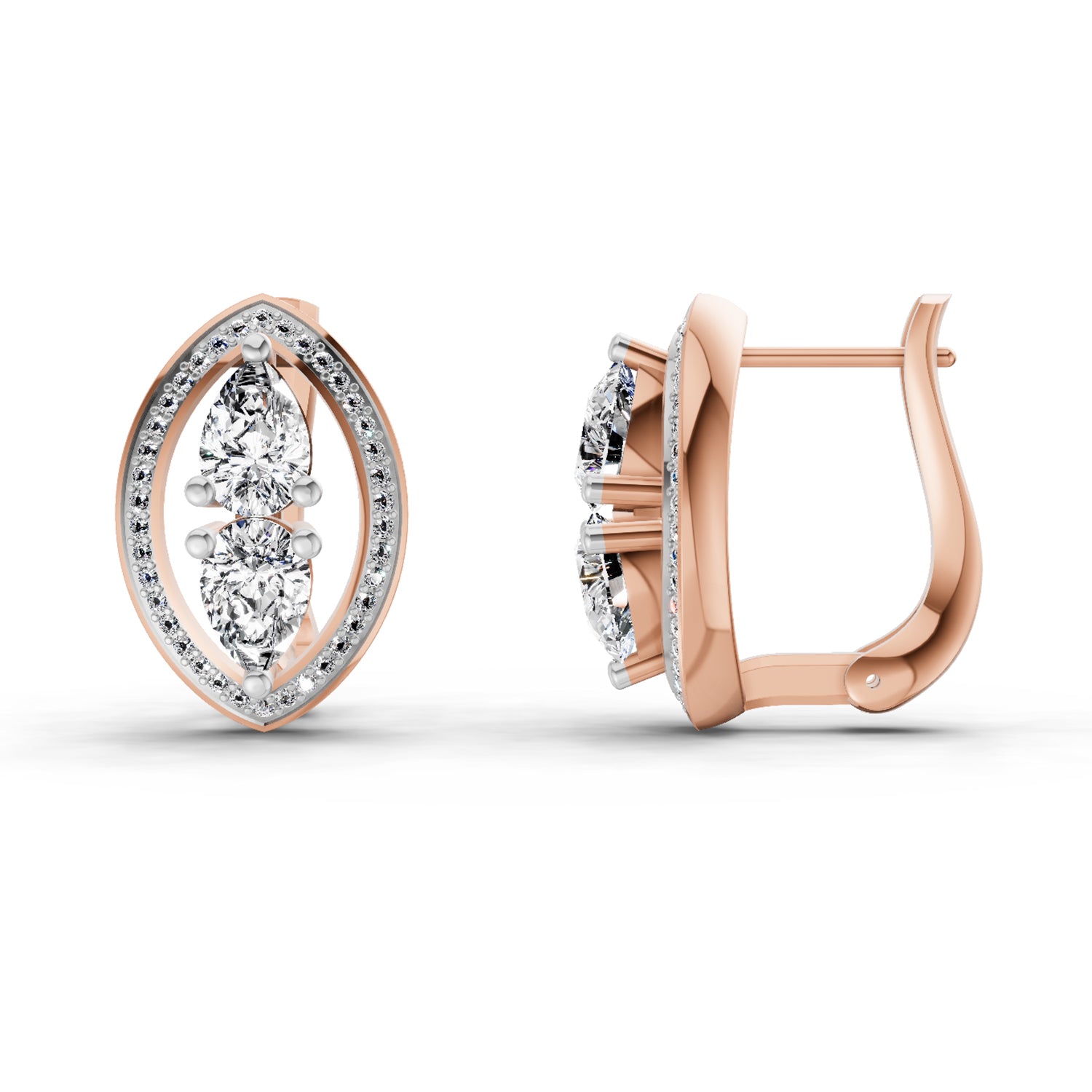 2.63 Ct Pear Shape Cluster Diamond Earrings | 14K Rose Gold