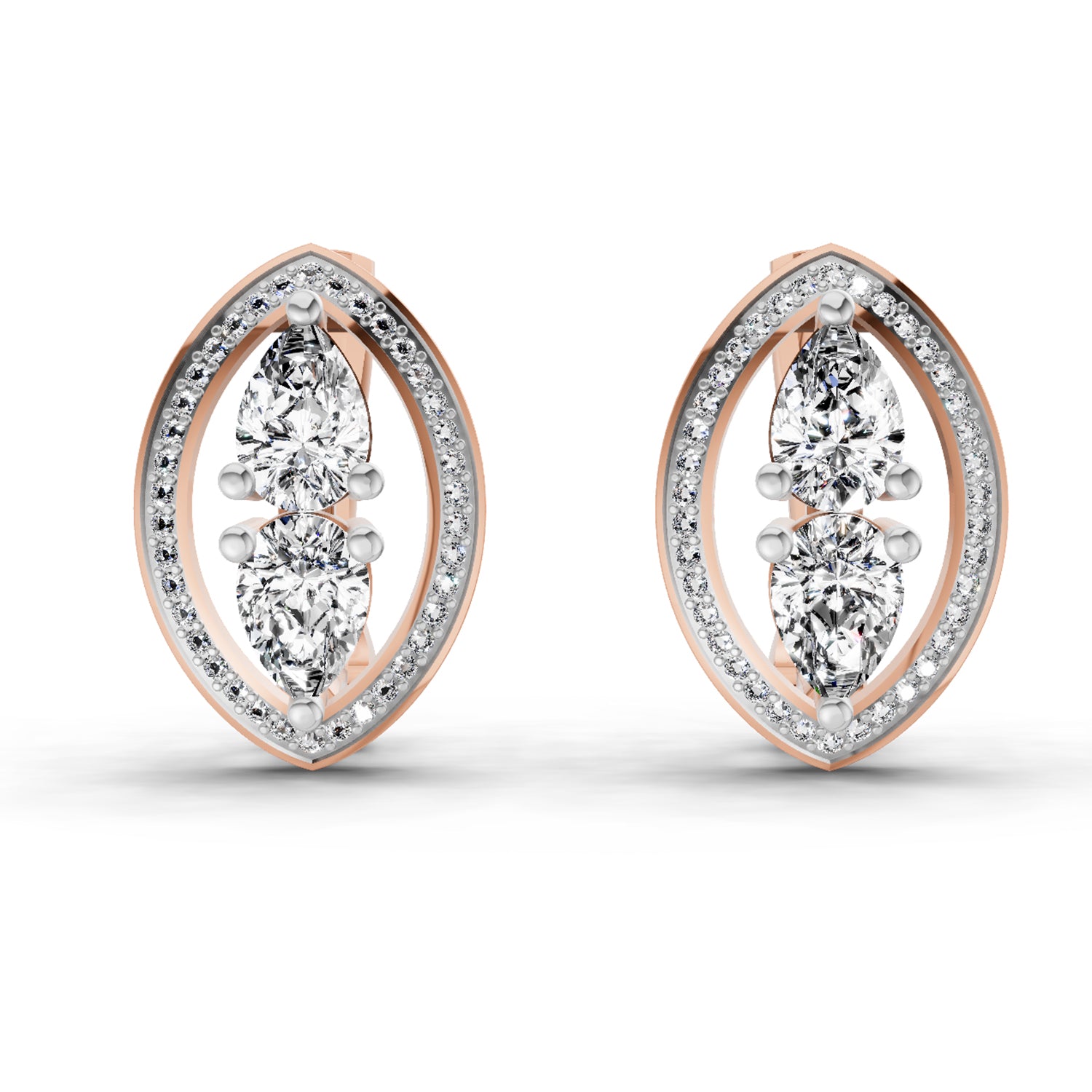 2.63 Ct Pear Shape Cluster Diamond Earrings | 14K Rose Gold