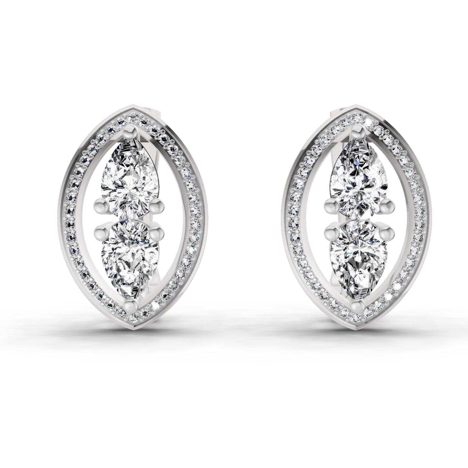 2.63 Ct Pear Shape Cluster Diamond Earrings | 14K White Gold