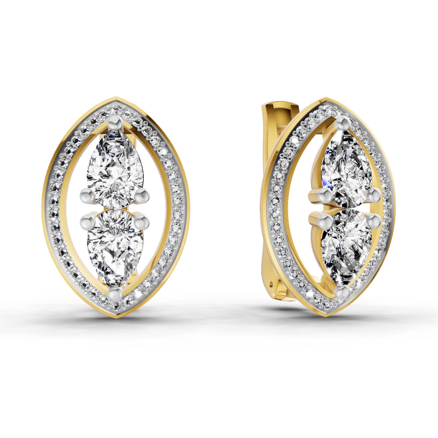 2.63 Ct Pear Shape Cluster Diamond Earrings | 14K Yellow Gold