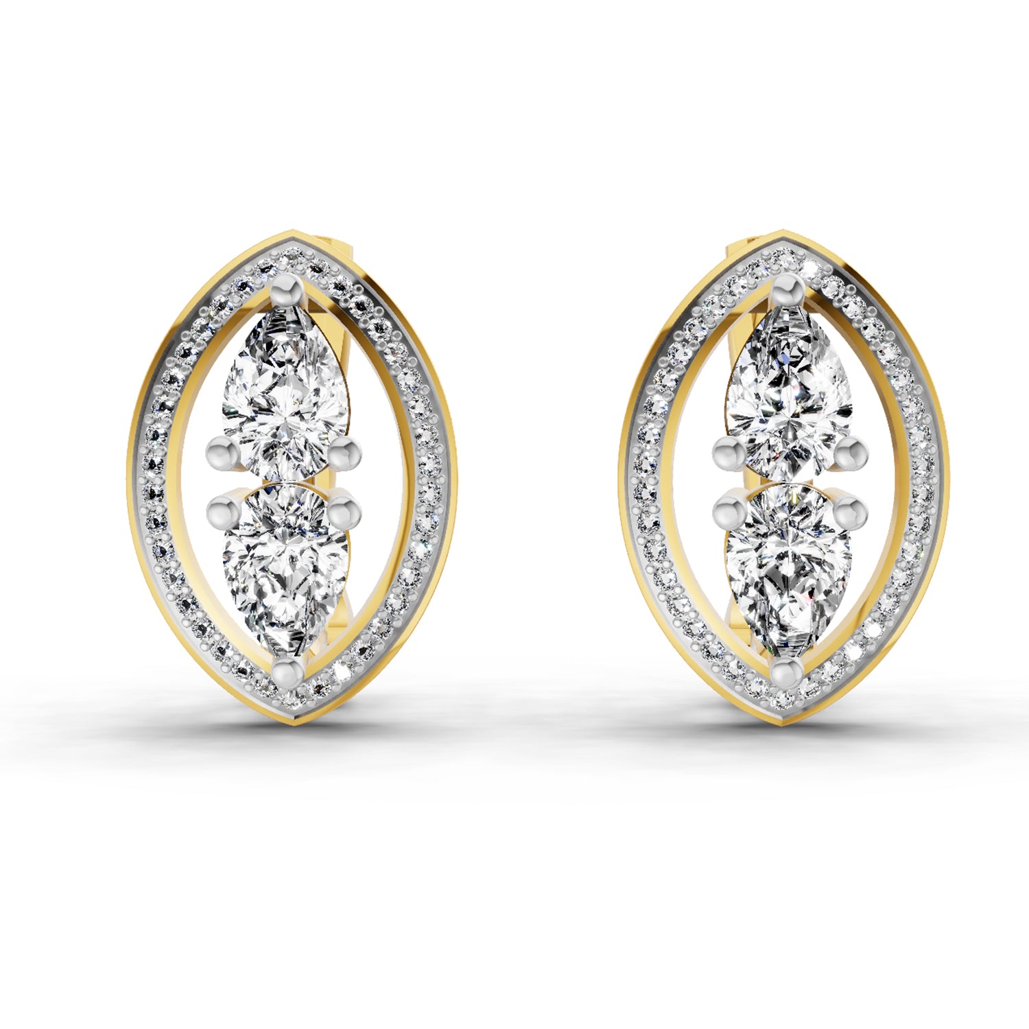2.63 Ct Pear Shape Cluster Diamond Earrings | 14K Yellow Gold
