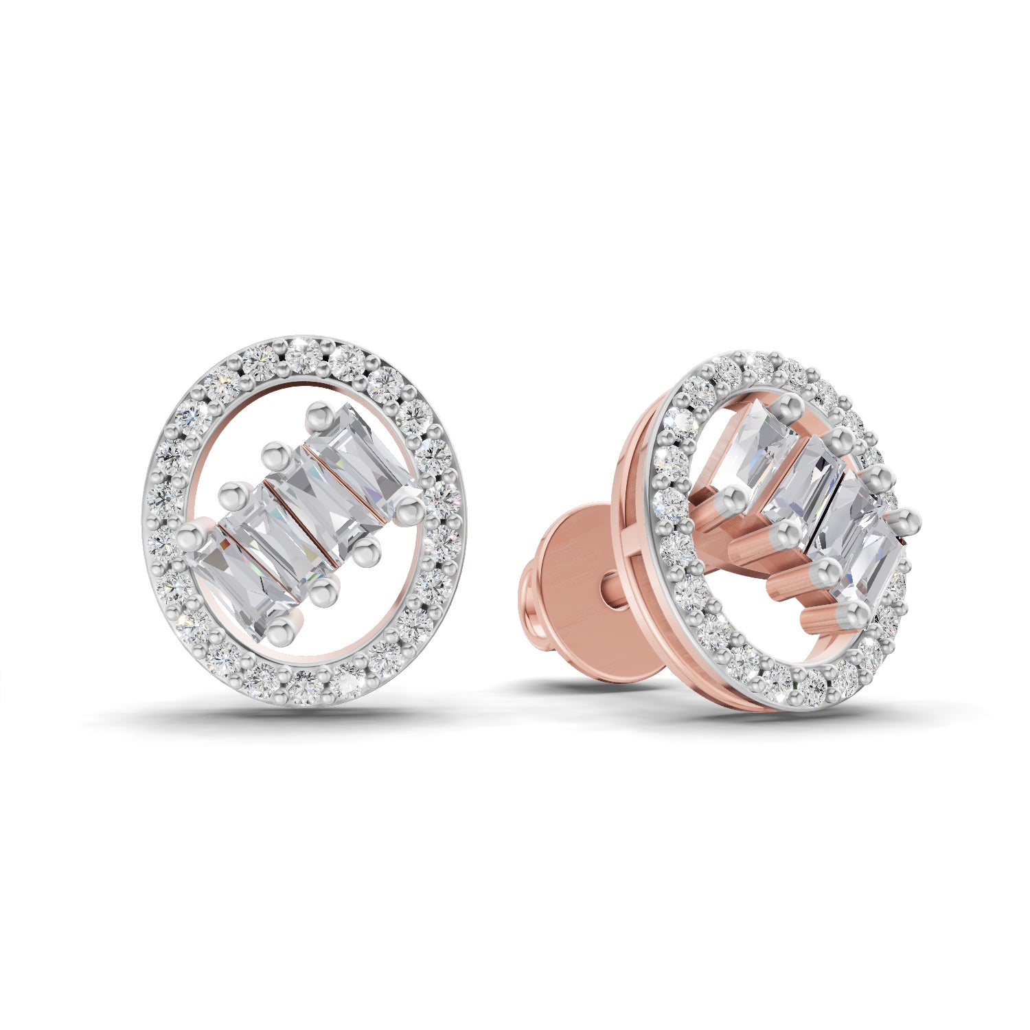 0.47 Ct Round Shape Cluster Diamond Earrings | 14K Rose Gold