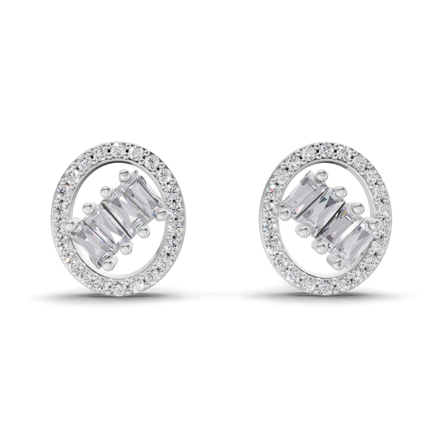 0.47 Ct Round Shape Cluster Diamond Earrings | 14K White Gold