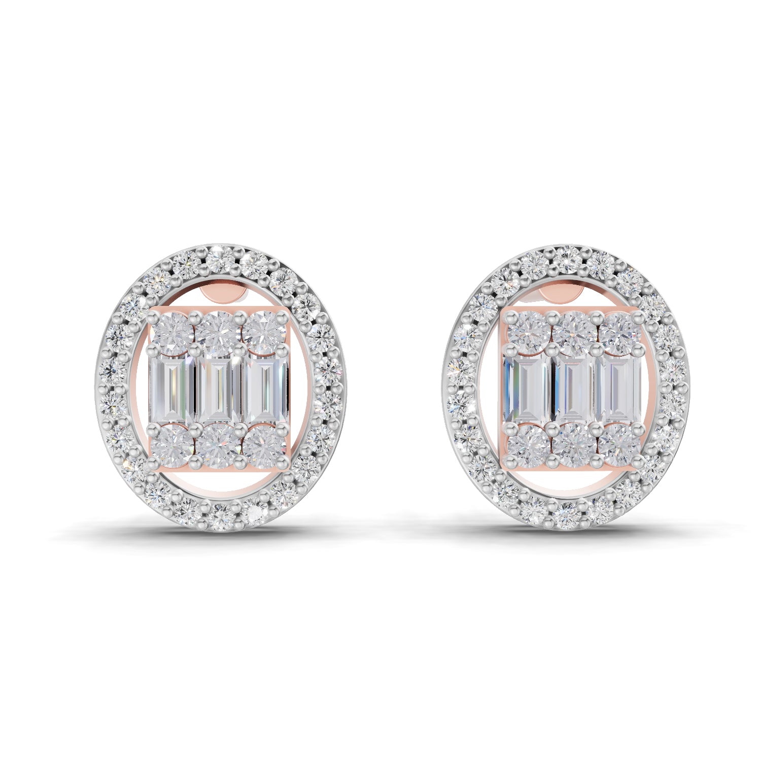 0.76 Ct Baguette Shape Cluster Diamond Earrings | 14K Rose Gold
