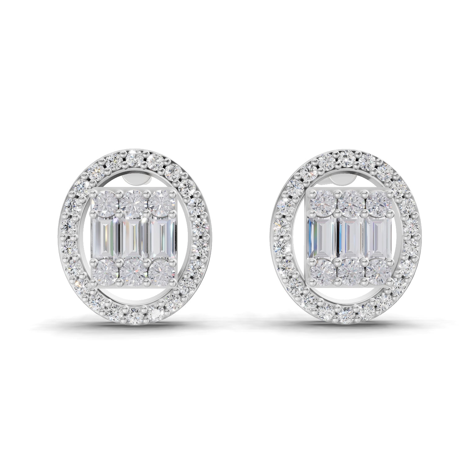 0.76 Ct Baguette Shape Cluster Diamond Earrings | 14K White Gold