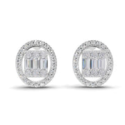 0.76 Ct Baguette Shape Cluster Diamond Earrings | 14K White Gold