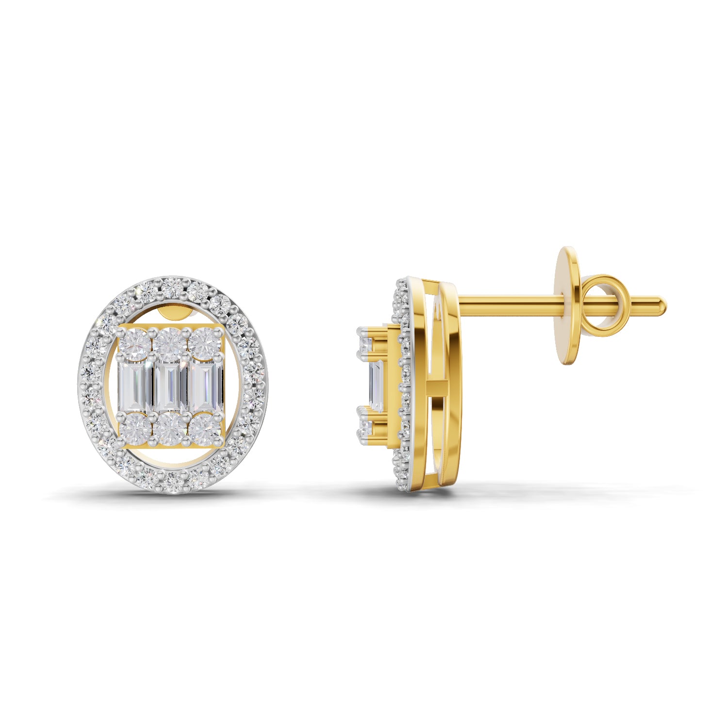 0.76 Ct Baguette Shape Cluster Diamond Earrings | 14K Yellow Gold
