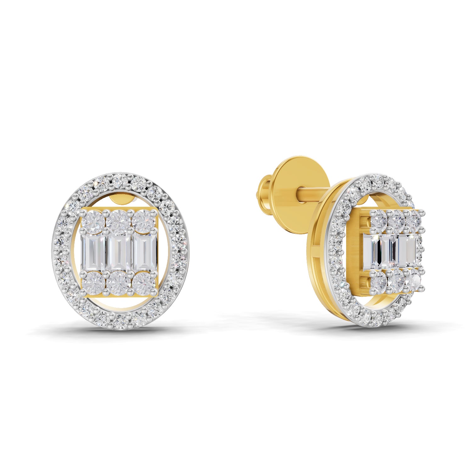 0.76 Ct Baguette Shape Cluster Diamond Earrings | 14K Yellow Gold