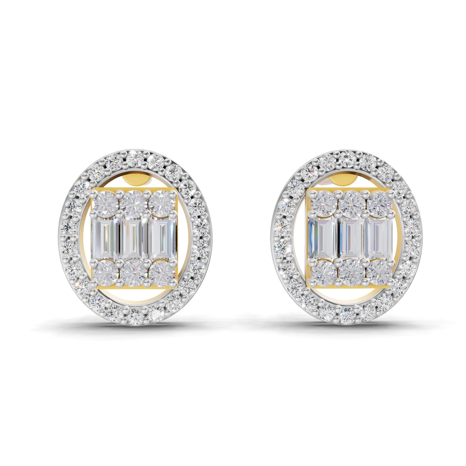 0.76 Ct Baguette Shape Cluster Diamond Earrings | 14K Yellow Gold