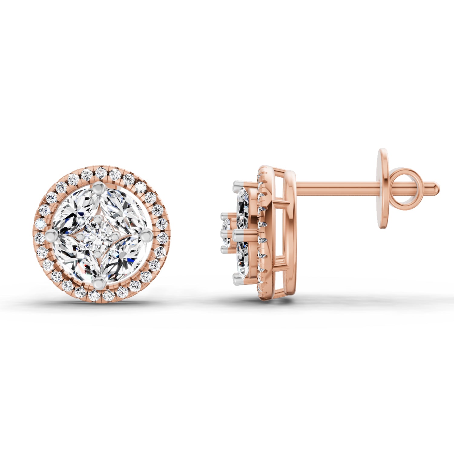 0.79 Ct Marquise Shape Cluster Diamond Earrings | 14K Rose Gold