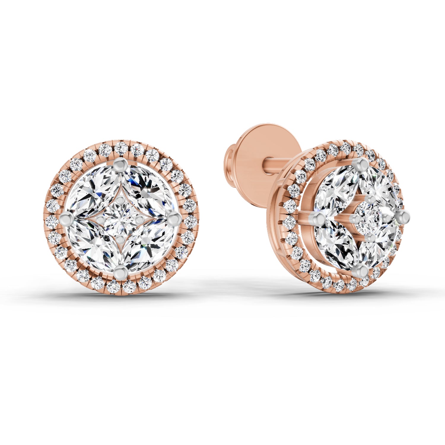 0.79 Ct Marquise Shape Cluster Diamond Earrings | 14K Rose Gold