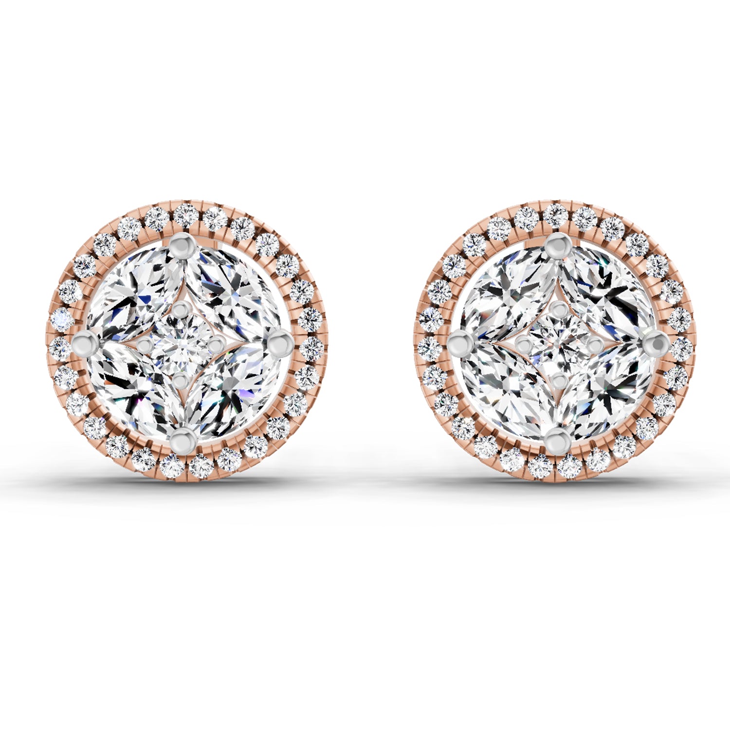 0.79 Ct Marquise Shape Cluster Diamond Earrings | 14K Rose Gold