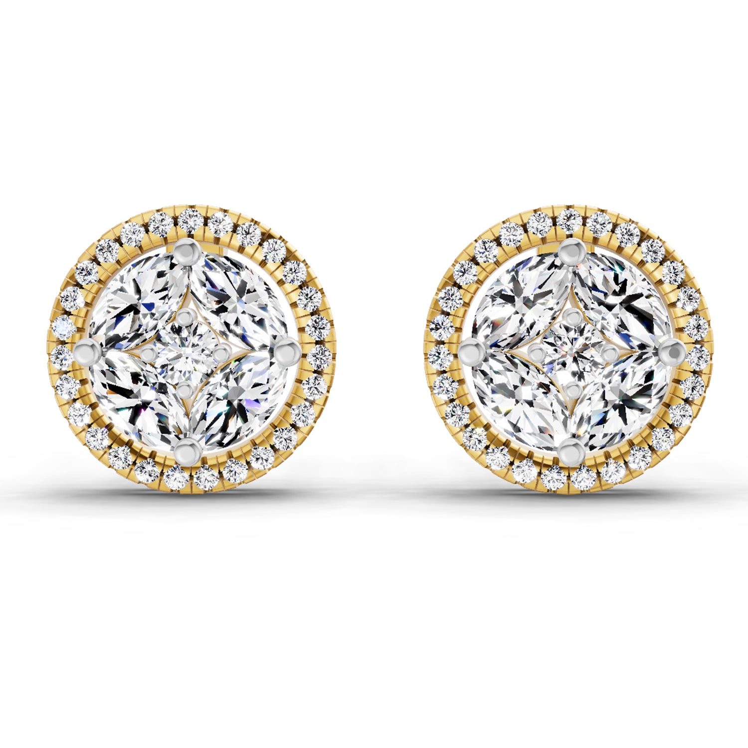 0.79 Ct Marquise Shape Cluster Diamond Earrings | 14K Yellow Gold