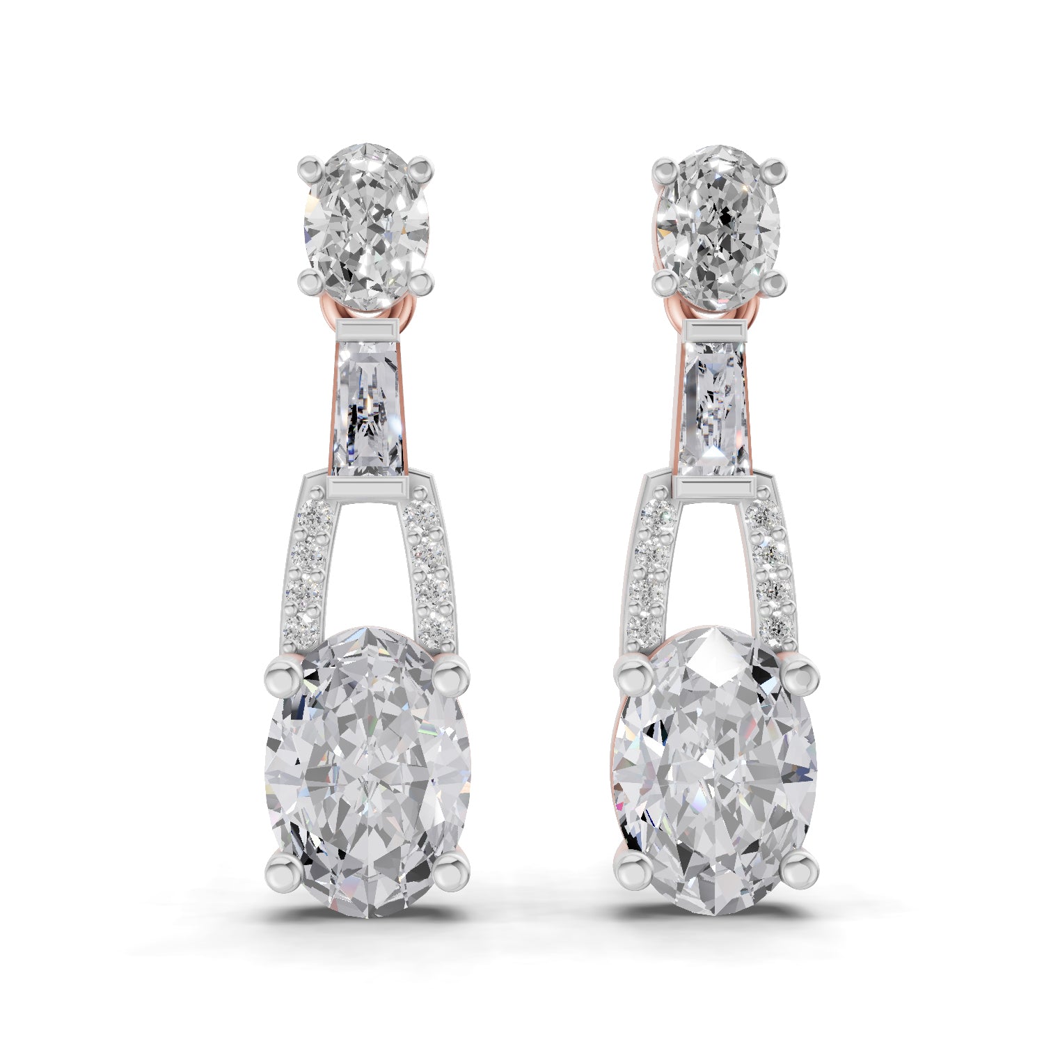 2.4 Ct Oval Shape Dangle Diamond Earrings | 14K Rose Gold