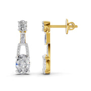 2.4 Ct Oval Shape Dangle Diamond Earrings | 14K Yellow Gold