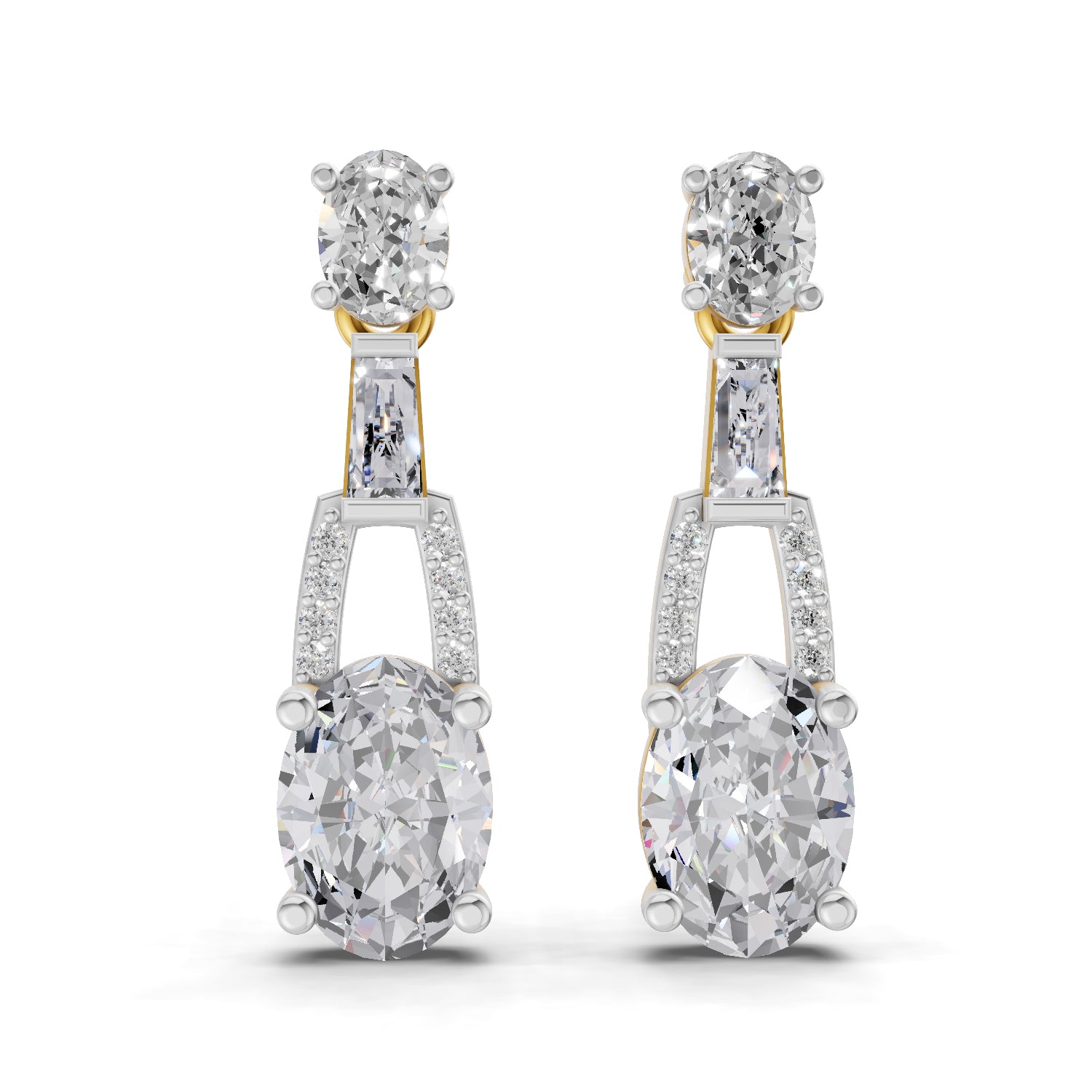 2.4 Ct Oval Shape Dangle Diamond Earrings | 14K Yellow Gold