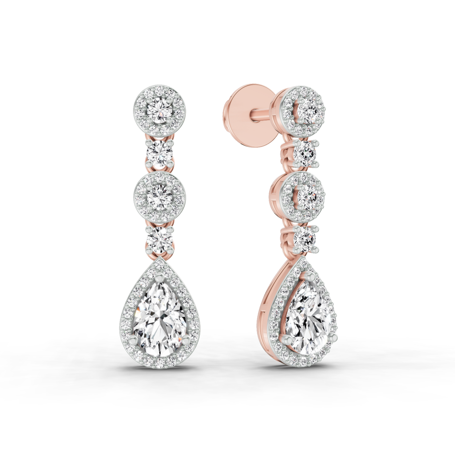 1.67 Ct Pear Shape Dangle Diamond Earrings | 14K Rose Gold