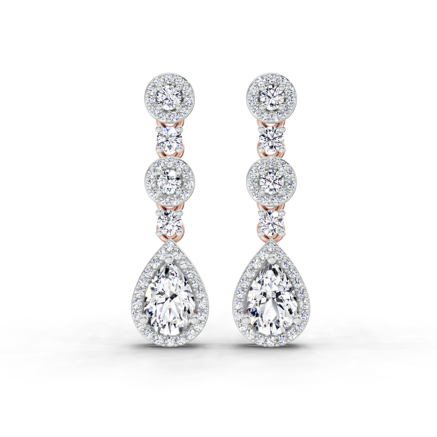 1.67 Ct Pear Shape Dangle Diamond Earrings | 14K Rose Gold