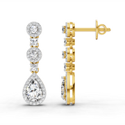 1.67 Ct Pear Shape Dangle Diamond Earrings | 14K Yellow Gold