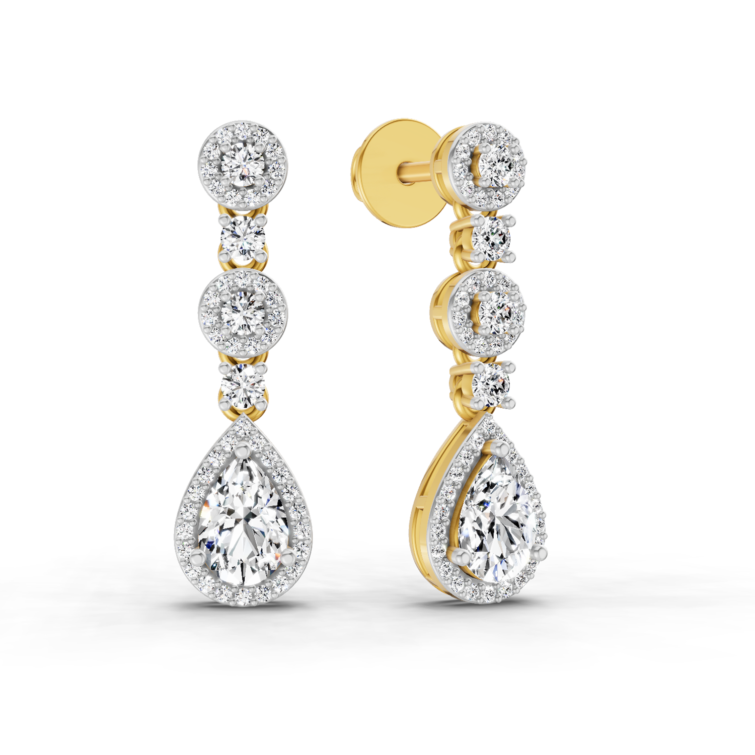1.67 Ct Pear Shape Dangle Diamond Earrings | 14K Yellow Gold