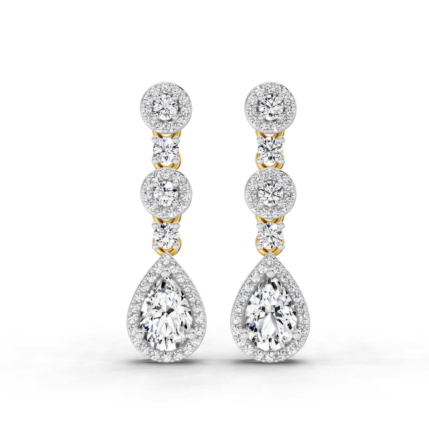 1.67 Ct Pear Shape Dangle Diamond Earrings | 14K Yellow Gold