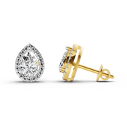 1.72 Ct Pear Halo Stud Earrings | 14K Yellow Gold