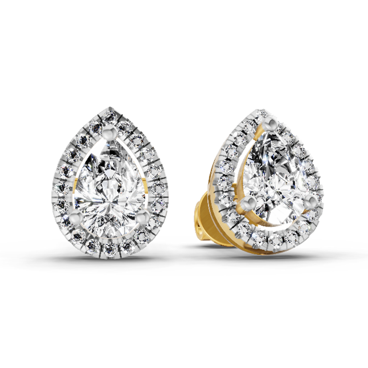 1.72 Ct Pear Halo Stud Earrings | 14K Yellow Gold