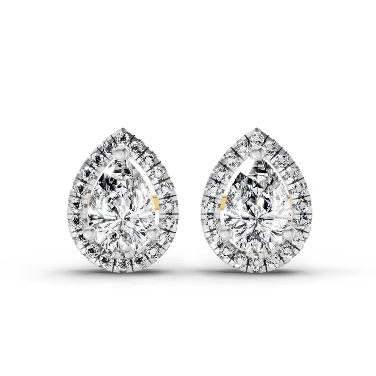 1.72 Ct Pear Halo Stud Earrings | 14K Yellow Gold