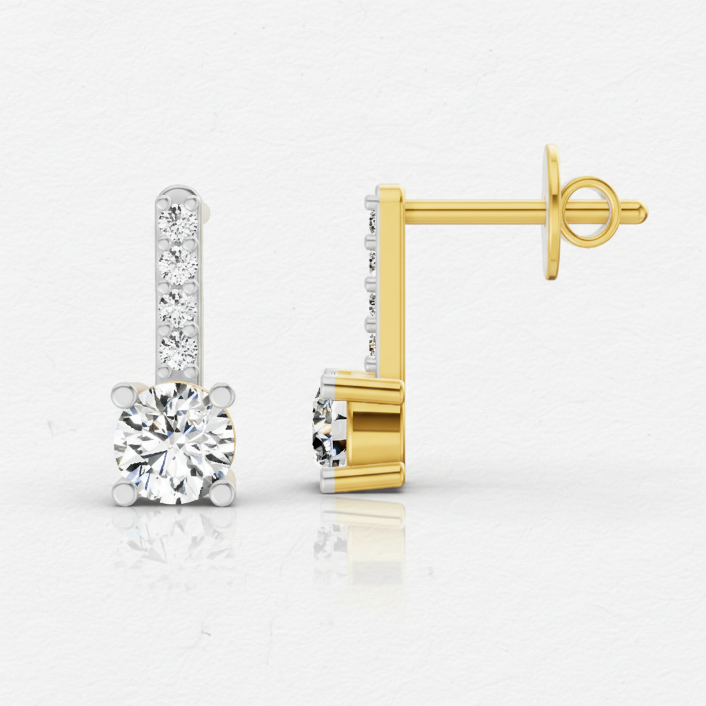 0.75 Ct Round Bar Drop Earrings |14K Rose Gold