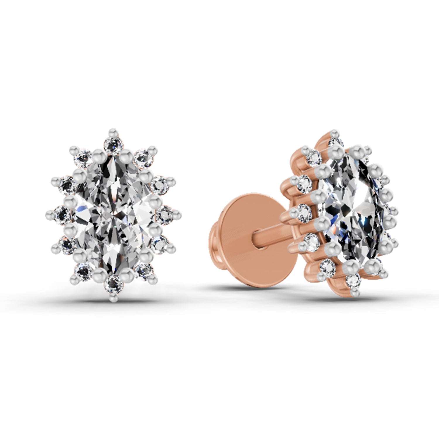 0.98 Ct Oval Shape Halo Diamond Earrings | 14K Rose Gold