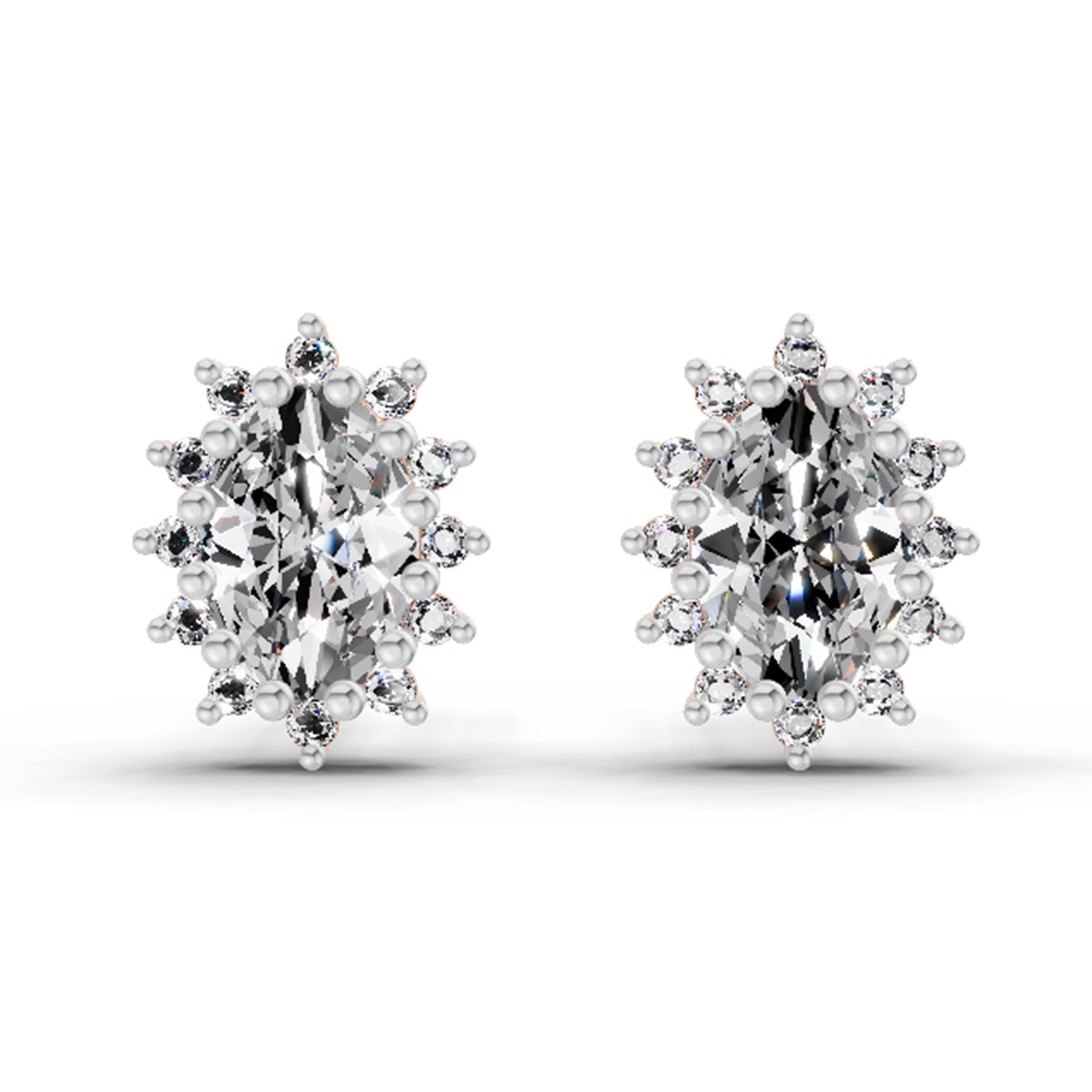 0.98 Ct Oval Shape Halo Diamond Earrings | 14K Rose Gold