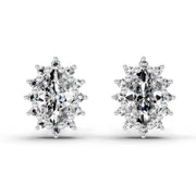 0.98 Ct Oval Shape Halo Diamond Earrings | 14K White Gold