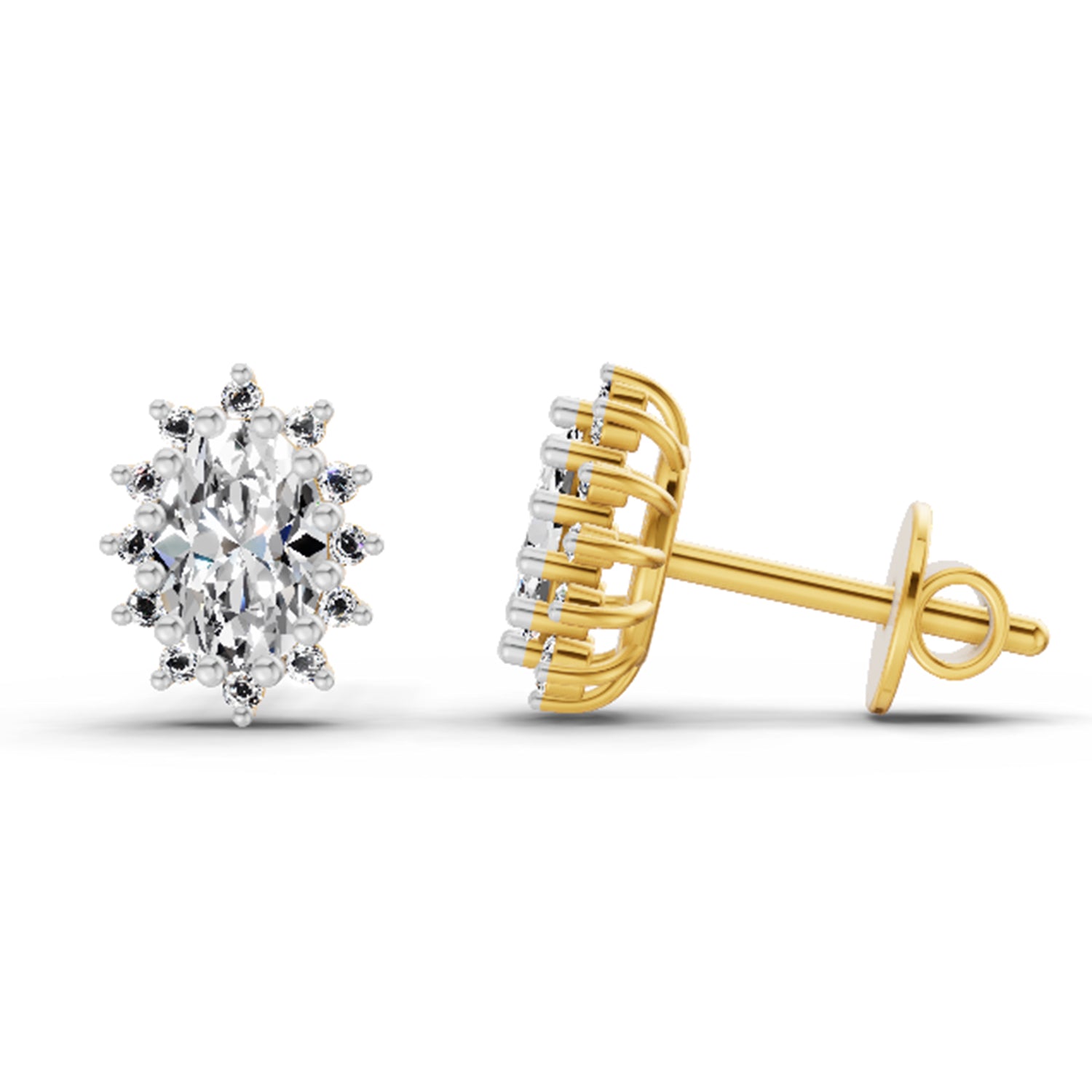 0.98 Ct Oval Shape Halo Diamond Earrings | 14K Yellow Gold